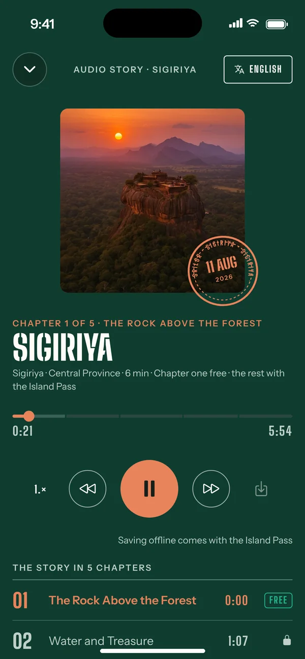 Srilor app: the Sigiriya audio story in five chapters; chapter one is free