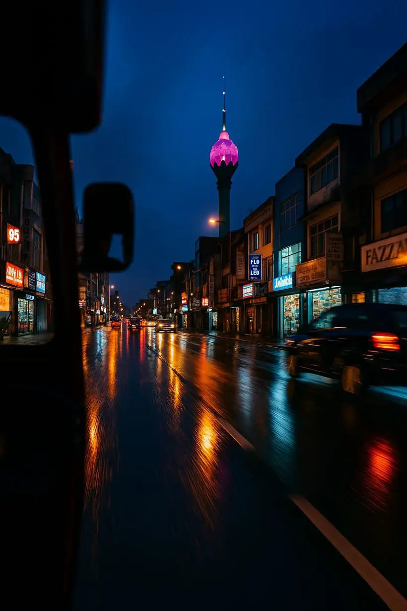 Colombo Lotus Tower at night from the street